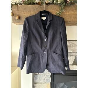 Talbots Blazer Size 6 P Navy Italian Linen Blend Career Classic Timeless Mature
